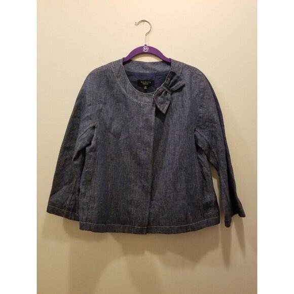 Women's Talbots The Jackie‎ Fit Blazer Linen Blue Bow Hidden Buttons Size 8 NWT - Picture 1 of 7